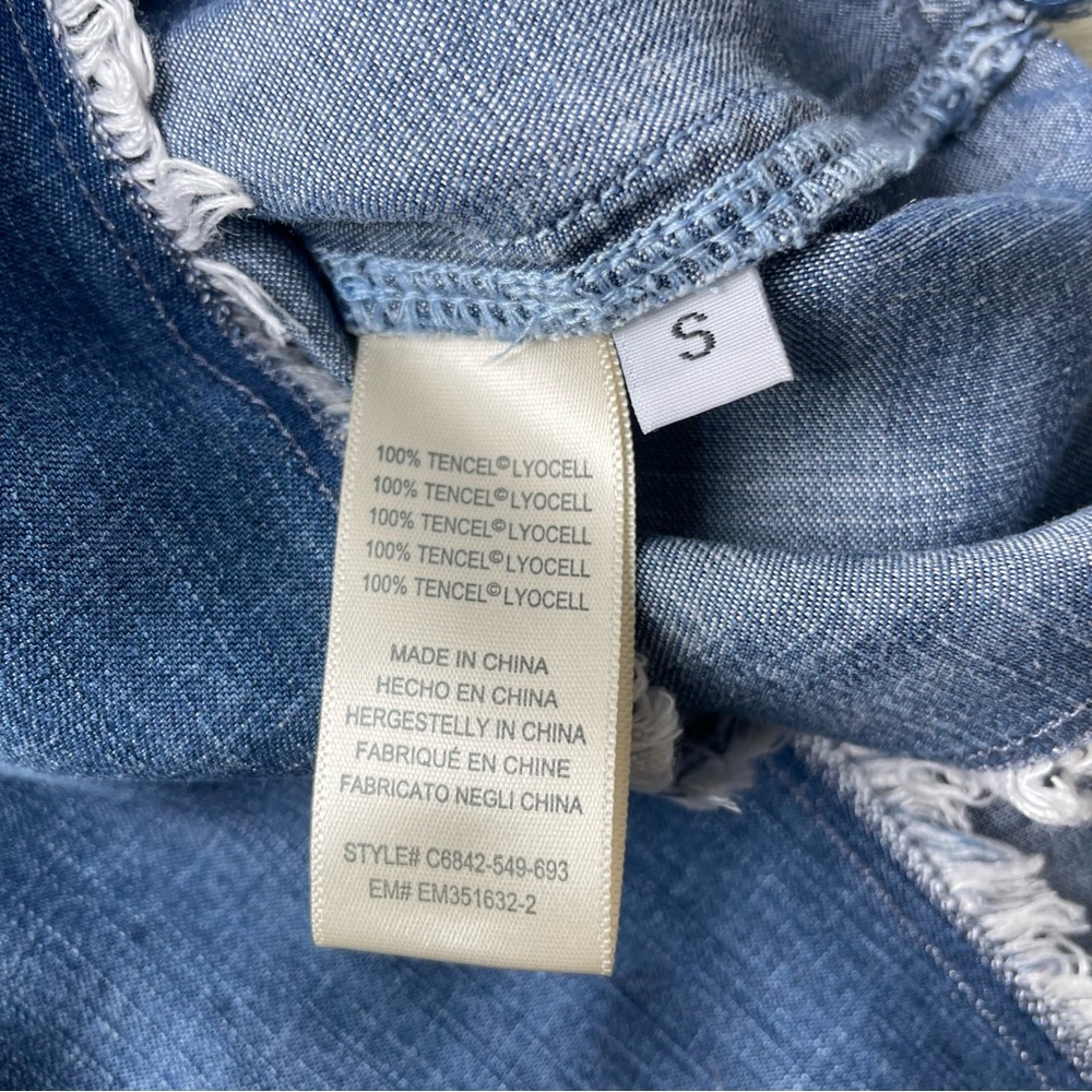 Cloth & Stone Anthropologie Chambray Denim Maxi Shirt Dress Raw Hem Size S Blue - Picture 8 of 8